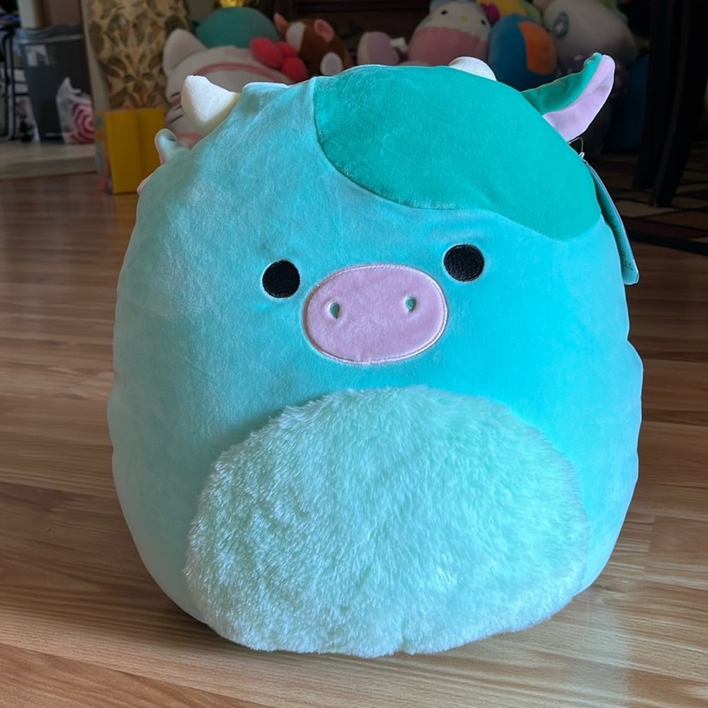 ON HOLD 🐮 Squishmallows RARE Seamus Green Cow, Fuzzy Belly! 14” NWT HTF, RARE